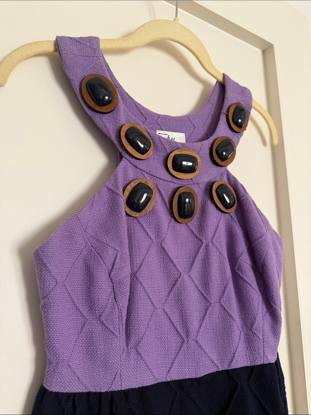 Milly Purple and navy Sleeveless Midi Dress with Embellished Neckline US 0 XS